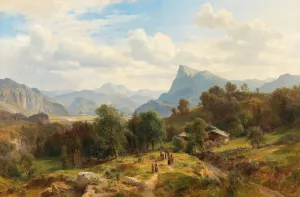 View of the Alps from Maienfeld in Graubunden towards Liechtenstein by Ludwig Halauska Oil Painting
