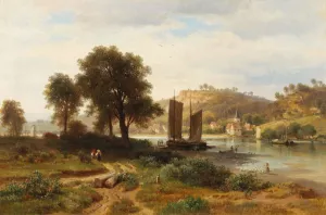 Village on the Main, near Wurzburg by Ludwig Halauska Oil Painting
