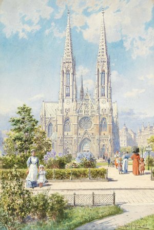 A sunny day near Votivkirche Oil painting by Ludwig Hans Fischer