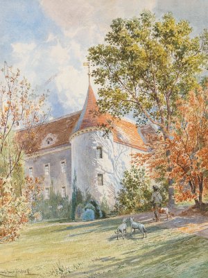 Jagdschlossl im herbstlichen Sonnenlicht by Ludwig Hans Fischer Oil Painting