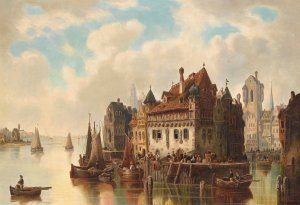 Stadt am Fluss by Ludwig Hermann Oil Painting