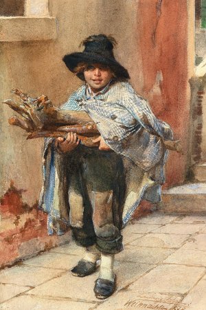 Collecting brushwood for Christmas by Ludwig Johann Passini Oil Painting