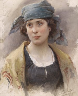Madchen mit grunem Kopftuch Oil painting by Ludwig Johann Passini