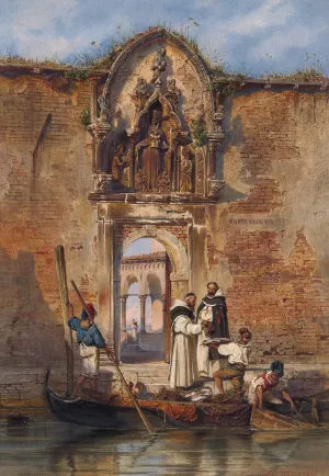 Monks Buying Fish before the Portal of the Madonna della Misericordia by Ludwig Johann Passini Oil Painting