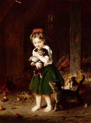 A Handful of Kittens by Ludwig Knaus Oil Painting