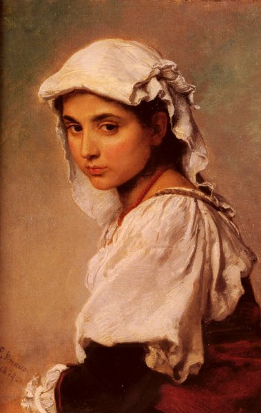 A Portrait of a Tyrolean Girl by Ludwig Knaus - Hand-Painted Oil Painting Reproduction