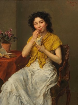 Die Naschkatze by Ludwig Knaus Oil Painting