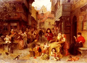 In the Shtetl by Ludwig Knaus - Oil Painting Reproduction