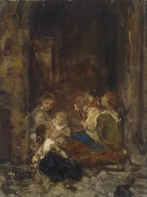 Mutter mit Kindern Studie by Ludwig Knaus Oil Painting
