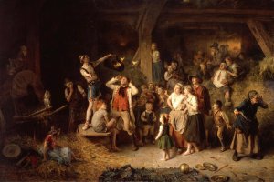 The magician in the barn by Ludwig Knaus Oil Painting