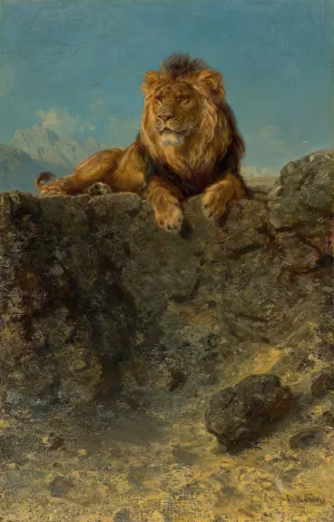 Throning Lion by Ludwig Knaus Oil Painting