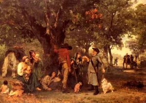 Zigeuner Im Walde, Vom Ortsschulzen Uber Ihre Legitimation Ausgefragt by Ludwig Knaus Oil Painting