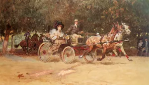 Mrs. Sacher's Carriage In The Hauptallee Of The Prater, Vienna by Ludwig Koch Oil Painting