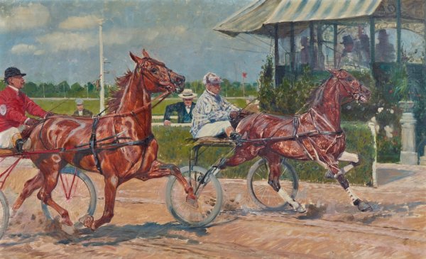The Horse Race  by Ludwig Koch - Hand-Painted Oil Painting Reproduction