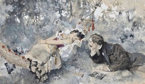 A lover's tryst by Ludwig Marold Oil Painting