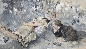 A lover's tryst by Ludwig Marold Oil Painting