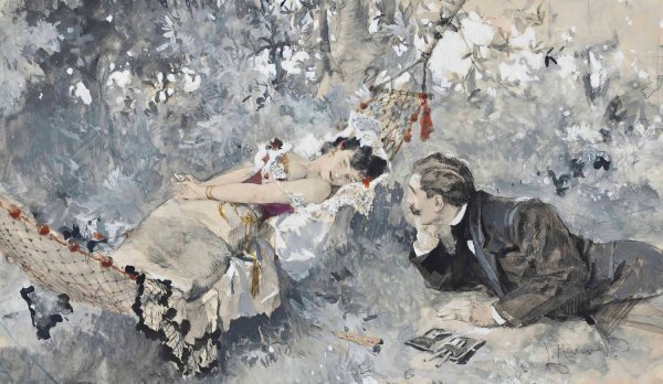 A lover's tryst by Ludwig Marold - Hand-Painted Oil Painting Reproduction