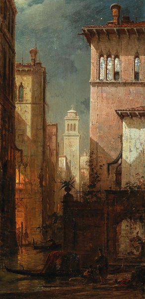 Venice, a Canal in the Moonlight by Ludwig Mecklenburg Oil Painting