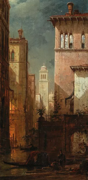 Venice, a Canal in the Moonlight by Ludwig Mecklenburg Oil Painting