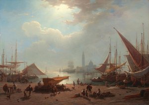 Venice, a View of San Giorgio Maggiore from the Piazzetta by Ludwig Mecklenburg Oil Painting