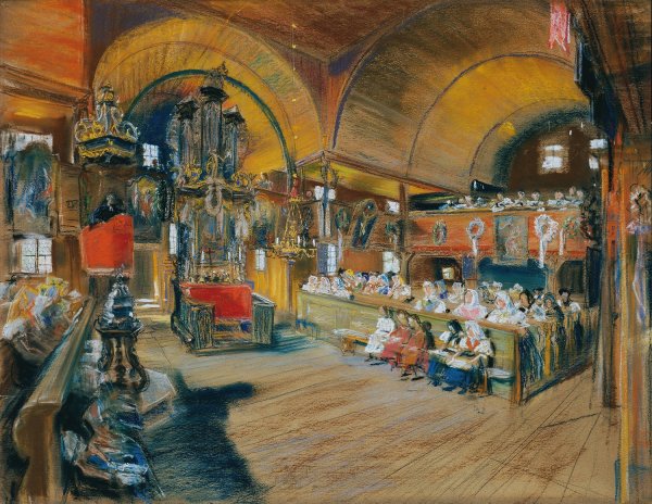 Main Product Photo of Inneres einer Dorfkirche  Painting by Ludwig Michalek