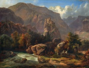 Schloss Salurn in Sudtirol by Ludwig Neelmeyer Oil Painting