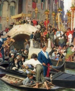 An Der Riva Dei Schiavoni Eine Prozession in Venedig Detail by Ludwig Passini Oil Painting