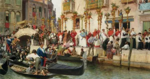 An Der Riva Dei Schiavoni Eine Prozession in Venedig Oil Painting by Ludwig Passini - Bestsellers