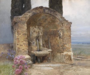 Brunnen in italienischer Landschaft by Ludwig Rosch Oil Painting