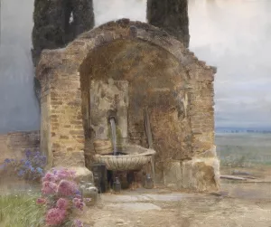 Brunnen in italienischer Landschaft by Ludwig Rosch Oil Painting