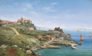 Castello de Duino by Ludwig Rubelli Von Sturmfest Oil Painting