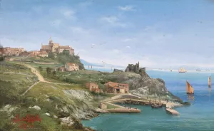 Castello de Duino by Ludwig Rubelli Von Sturmfest Oil Painting