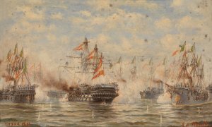 Die Schlacht bei Lissa by Ludwig Rubelli Von Sturmfest Oil Painting