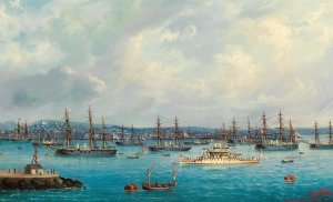 Englische Eskadre in Triest 1881 by Ludwig Rubelli Von Sturmfest Oil Painting