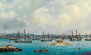 Englische Eskadre in Triest 1881 by Ludwig Rubelli Von Sturmfest Oil Painting
