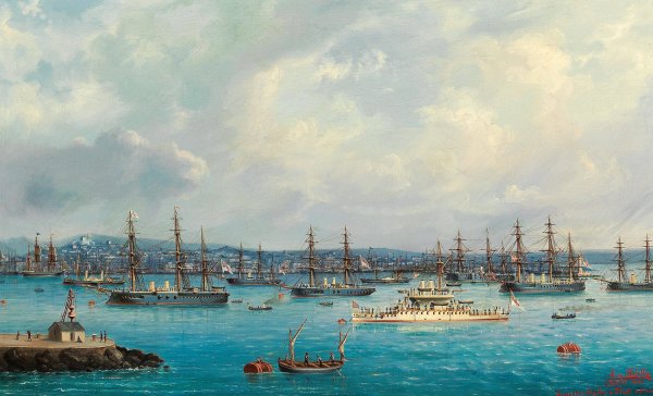 Englische Eskadre in Triest 1881  by Ludwig Rubelli Von Sturmfest - Hand-Painted Oil Painting Reproduction