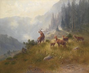 Hirsche im Hochgebirge by Ludwig Sckell Oil Painting