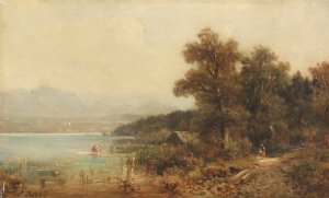 Oberbayrische Seelandschaft by Ludwig Sckell Oil Painting