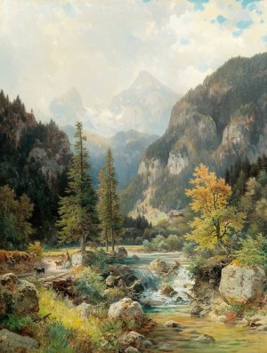 Scene near Berchtesgaden with Watzmann by Ludwig Sckell Oil Painting