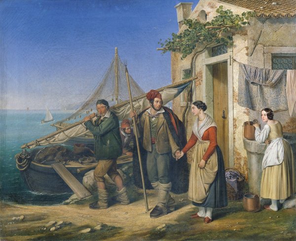 Eine venezianische Fischerfamilie  by Ludwig Von Beniczky - Hand-Painted Oil Painting Reproduction