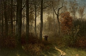 Women in the forest carrying brushwood by Ludwig Von Gleichen-Russworm Oil Painting