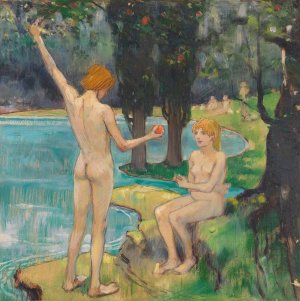 Adam und Eva by Ludwig Von Hofmann Oil Painting