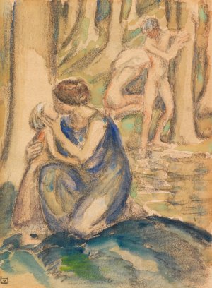 Badende Figuren am Waldsee by Ludwig Von Hofmann Oil Painting