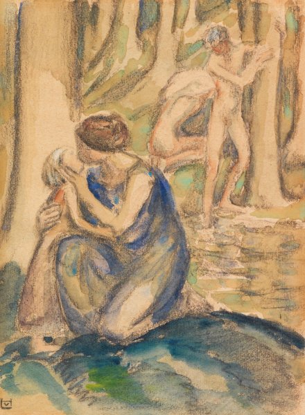 Main Product Photo of Badende Figuren am Waldsee  Painting by Ludwig Von Hofmann