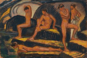 Badende Jungen by Ludwig Von Hofmann Oil Painting