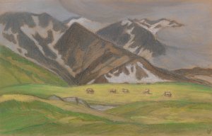 Schweizer Alpenlandschaft mit weidenden Kuhen by Ludwig Von Hofmann Oil Painting