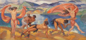 Tanzende in weiter Landschaft by Ludwig Von Hofmann Oil Painting