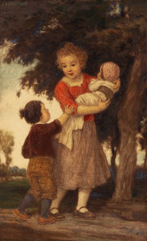Die drei Geschwister by Ludwig Von Zumbusch Oil Painting