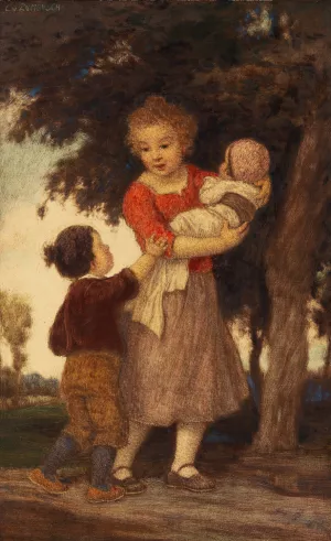 Die drei Geschwister Oil painting by Ludwig Von Zumbusch