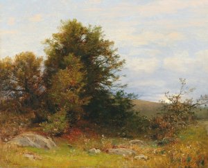 Meadow Embankment with the Moon Rising by Ludwig Willroider Oil Painting